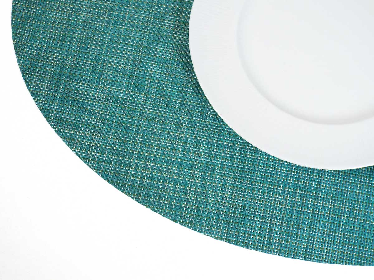 チルウィッチのテーブルランナー・バスケットウィーブ柄の楕円形のターコイズ色