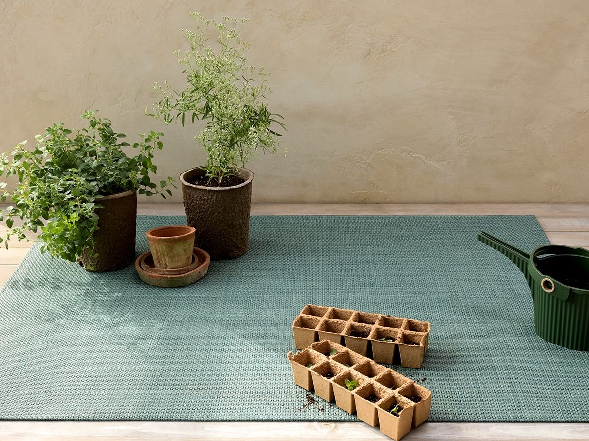 チルウィッチ　フロアマット　平織り　敷物　ラグ　バスケットウィーブ柄　セラドン色