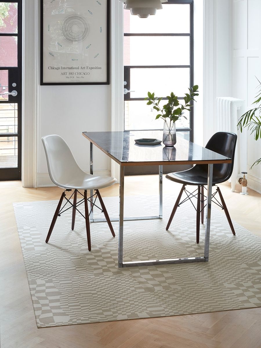 チルウィッチのラグ ワープ 幾何学模様 アイボリー サンド色 ホワイト