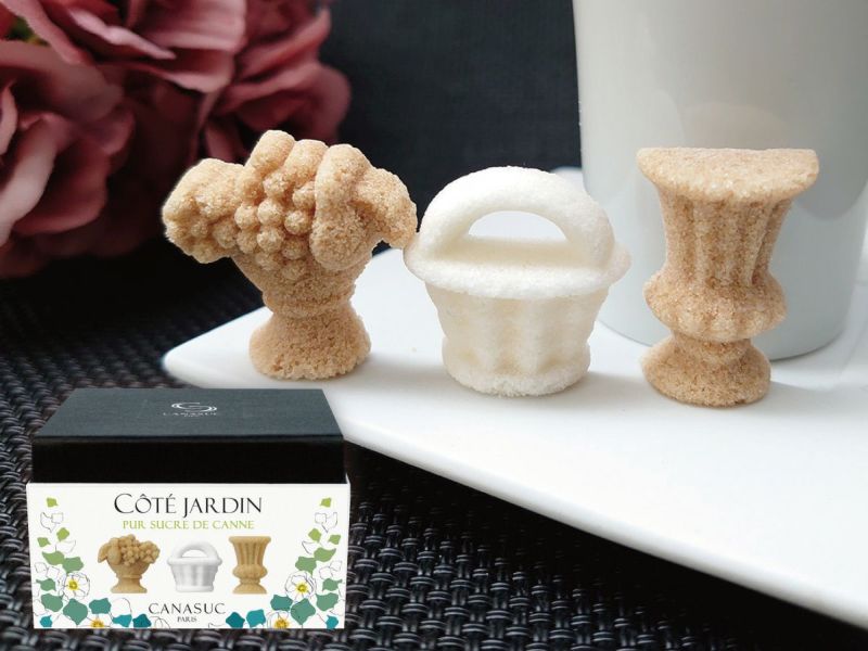 フランスアンティーク　角砂糖つかみ リボン装飾 かわいいフラワーポット型の角砂糖｜カナスック・デザインシュガー公式通販