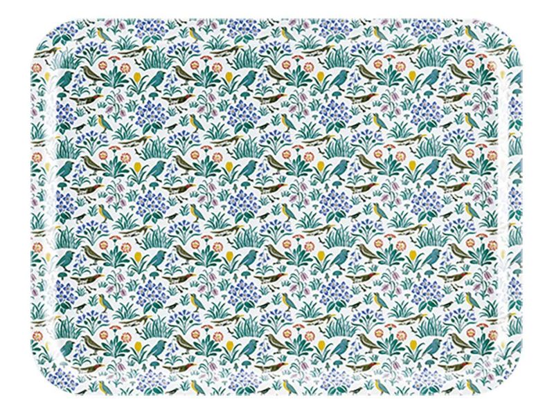 北欧スウェーデン製の木製トレー 43×33cm 小花柄 小鳥柄 マイガーデン V＆A