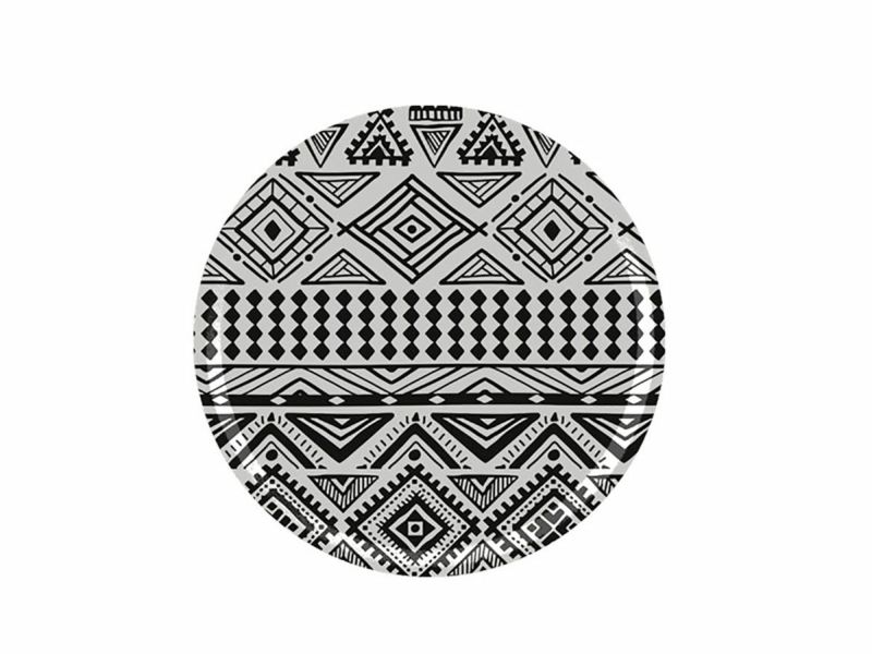 北欧スウェーデン製の木製コースター 円形 幾何学柄 白黒 モノトーン